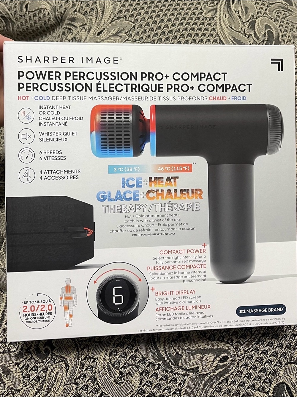 Sharper Image Black Percussion Massage Gun with Blue and Red Accent Rings